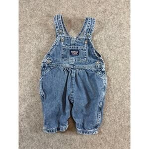 OshKosh Bgosh Jean Bib Overalls Kids Unisex Blue Denim Vestbak Romper Small